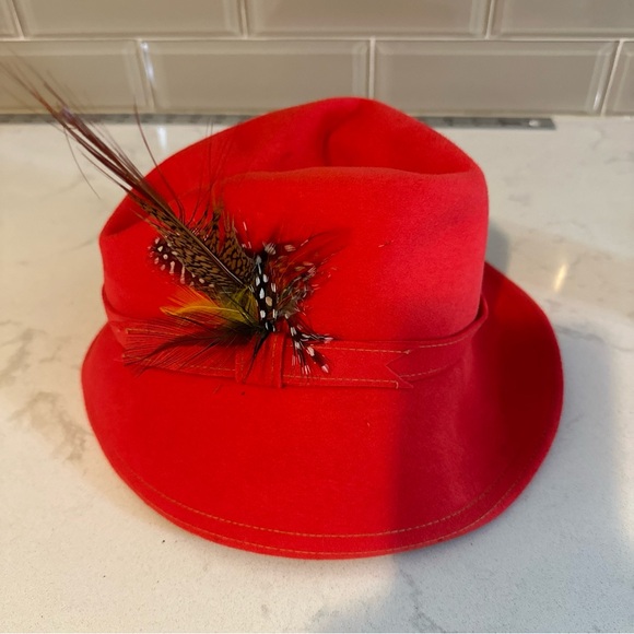 Vintage Adolfo II Geo. W Bollman 100% Wool Doeskin Felt Red Hat - Picture 1 of 8